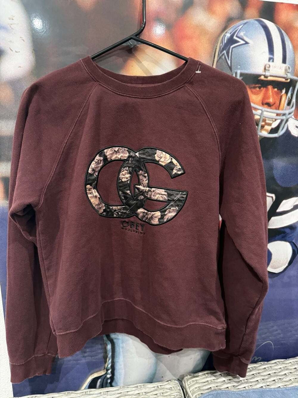 Obey No. 89 Maroon Floral OG Logo Crewneck Sweatshirt